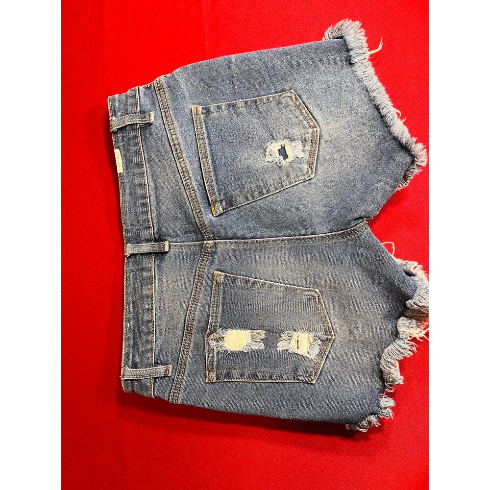 Almost Famous High Rise Distressed Jean Cutoff Jorts Button Fly Sz 7 - Picture 4 of 6